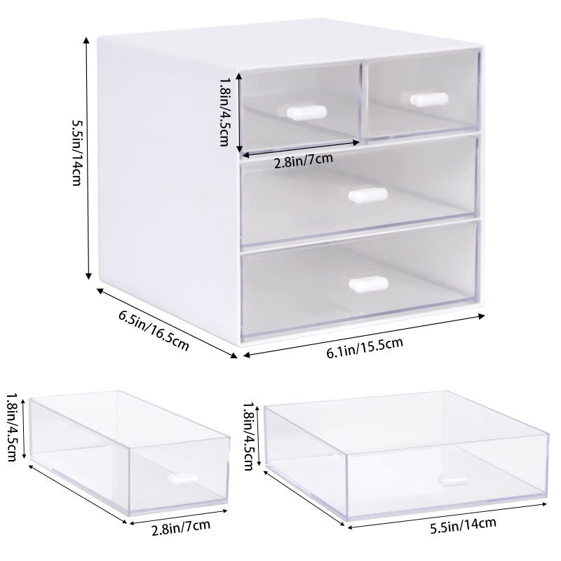 Zyners Desk Organizer with Drawer  Office Organizer with 4 Drawers  Desk Storage Box for  Desktop  Dressing table  Office  School  Home  Plastic Box and 4 Acrylic Drawers(White) - Image 2